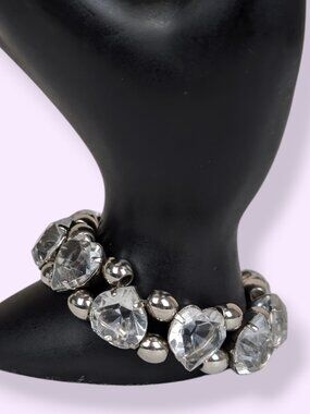 Chunky Faceted Glass Heart Stretch Bracelet